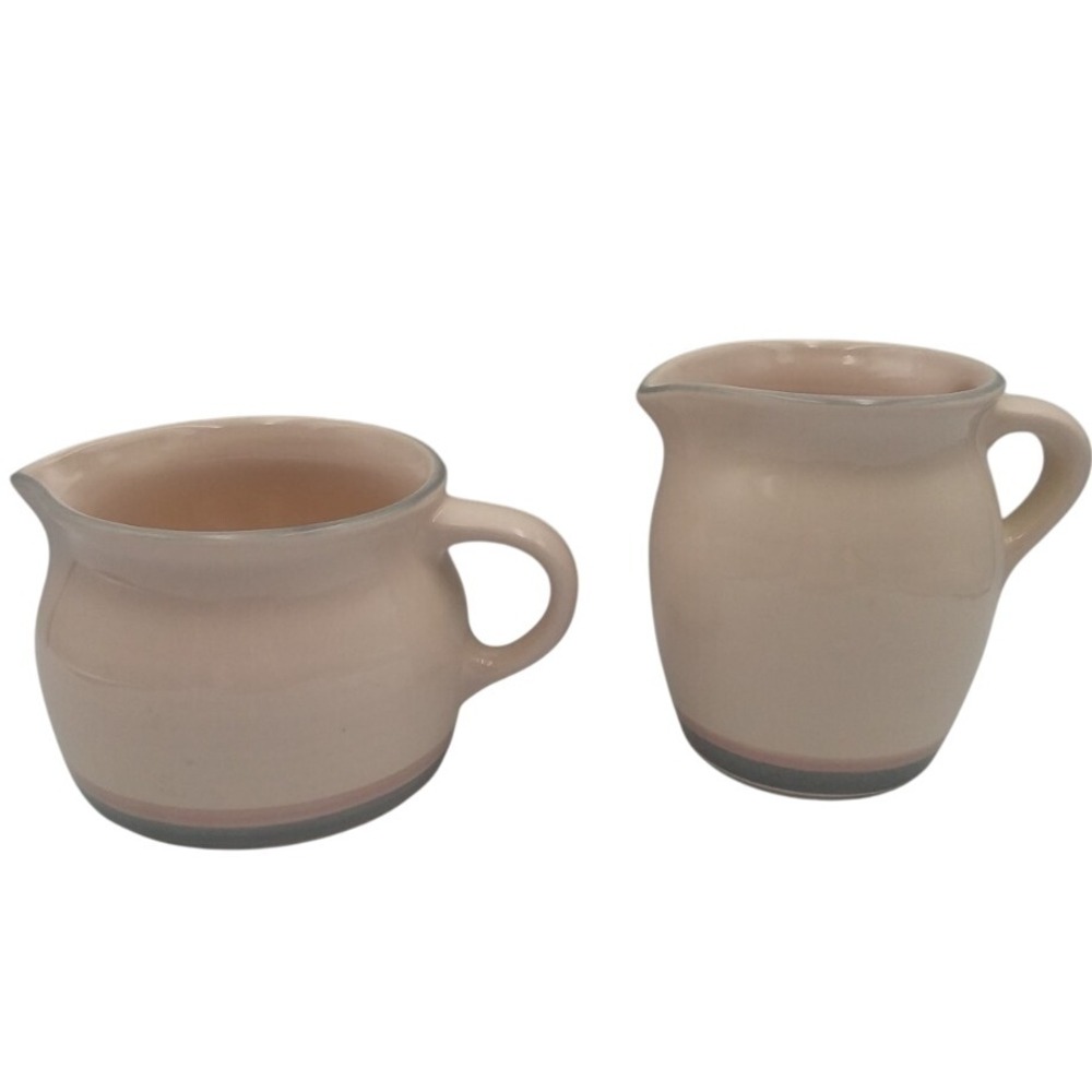 Pfaltzgraff Creamer & Sugar Bowl No Lid Set‎ Pink Stripe Stoneware Kitchen Decor